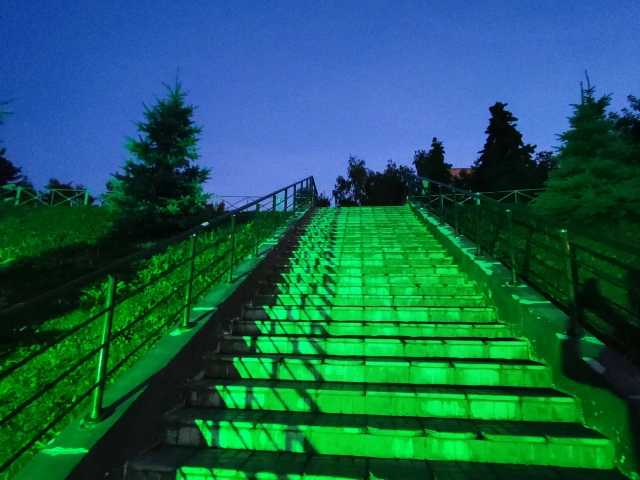Лестница с зелёной подсветкой Фуксовский сад