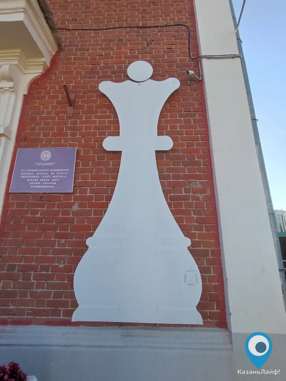 Шахматная фигура на здании Шахматной школы им. Нежметдинова