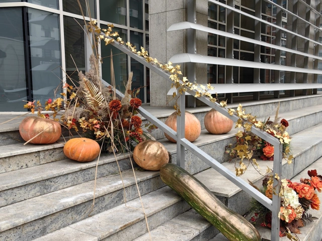 Осенняя декорация с тыквами у отеля Luciano (Лучано)