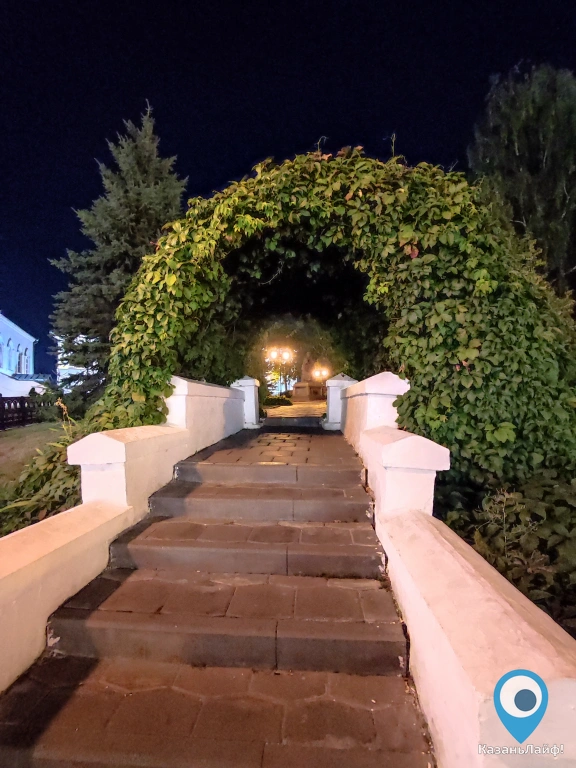 Лестница с аркой из листьев